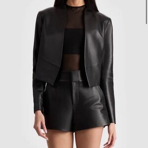 Alice + Olivia Black Cropped Leather Jacket